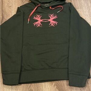 Under Armour Dark Green Hoodie with Coral Logo
